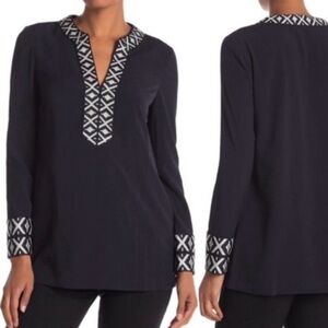 Tory Burch Ariana embroidered tunic Size 4 dark blue